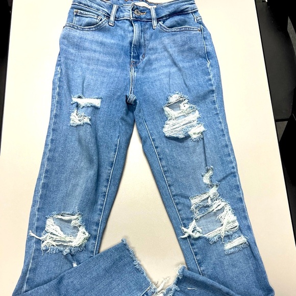 Levi's 721 High Rise Skinny Denim Jeans Womens Size 25 Raw Hem Distressed - Picture 1 of 7